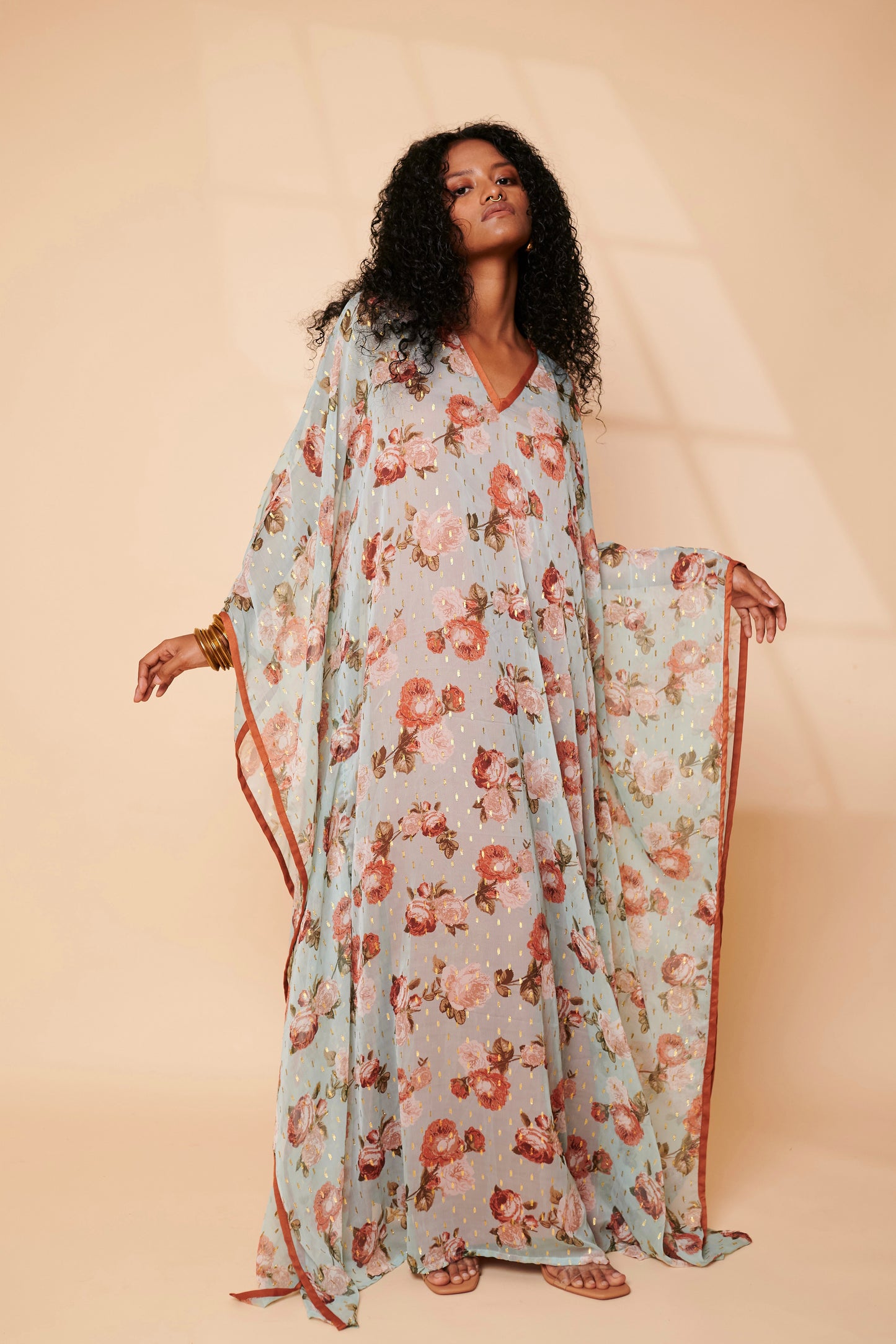 Aqua floral easy breezy Kaftan