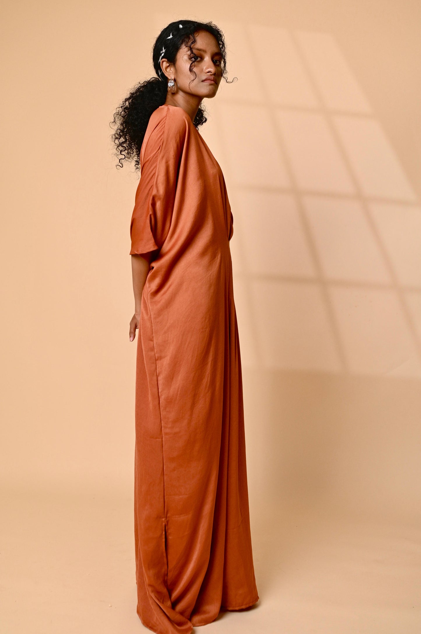 Rust pleated kaftan